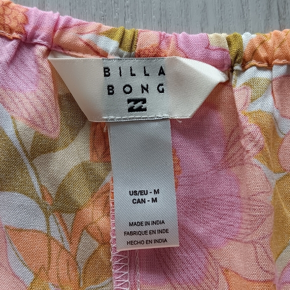 New Billabong Sundress Spaghetti Strap Bright Pink Floral Green Midi Medium - Picture 3 of 12